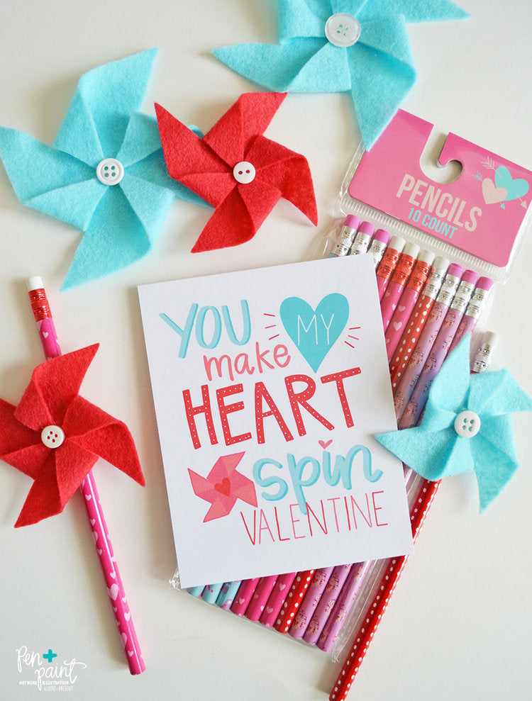 Free Kid's Valentine Card Printable - You Make My Heart Spin